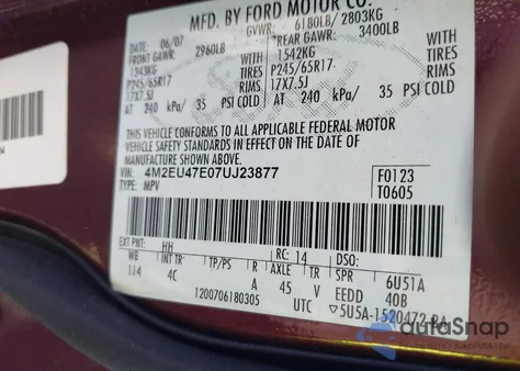 2007 Mercury Mountaineer from USA, damaged, VIN 4M2EU47E07UJ23877